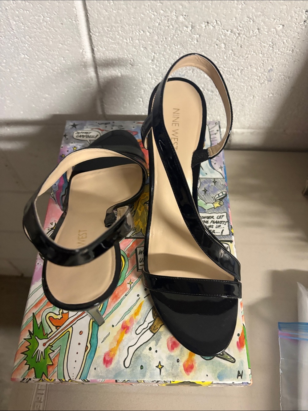Nine West Black Patent Cross-Strap Slingback Heels